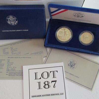 US Mint 1986 S Liberty, Ellis Island Silver Dollar (.77 troy oz), and Clad Half Dollar Proof Set, Never Opened