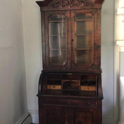 Antique Secretary with Cylinder Roll Top with Cabinet ( L-MG )