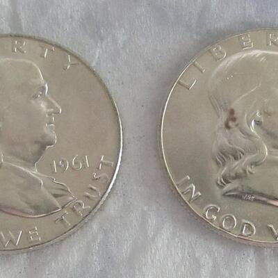 10 (Half Roll) 1961 D Uncirculated Ben Franklin Half Dollars in Original Tube
