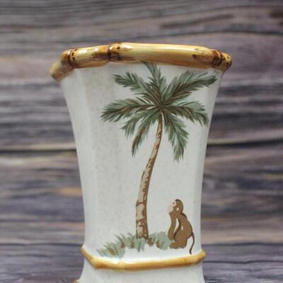 Spring Maid Ceramic Tropical Palm Tree Monkey Toothbrush Holder