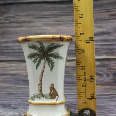 Spring Maid Ceramic Tropical Palm Tree Monkey Toothbrush Holder