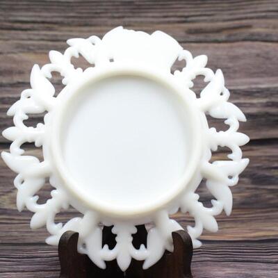 Antique White Milk Glass Patriotic Plate Adorned with Stars, Eagles, and American Flag