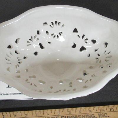Large Pierced Pottery Handled Bowl, Italy, Ardalt, Moresco Bianco