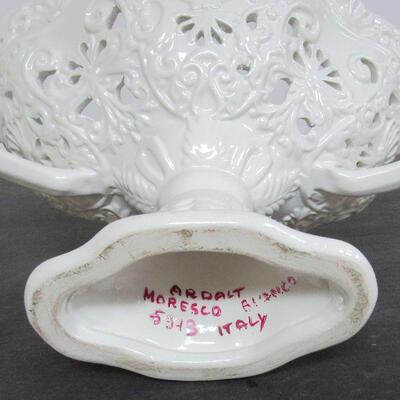 Large Pierced Pottery Handled Bowl, Italy, Ardalt, Moresco Bianco