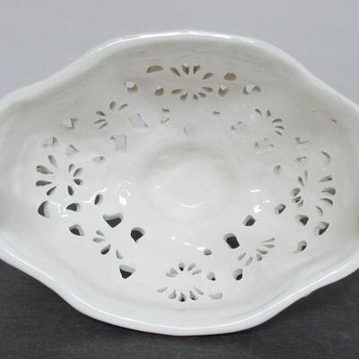 Large Pierced Pottery Handled Bowl, Italy, Ardalt, Moresco Bianco