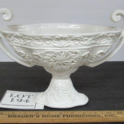 Large Pierced Pottery Handled Bowl, Italy, Ardalt, Moresco Bianco