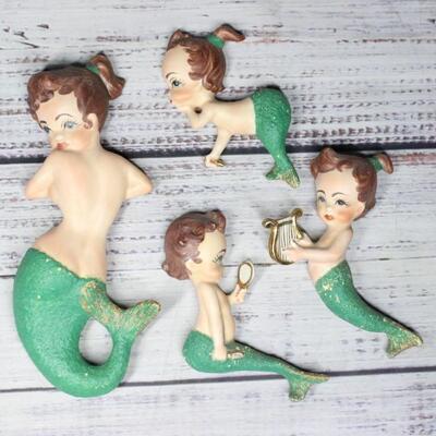 Vintage 1950’’s ceramic Mermaids Wall Decor Set of 4