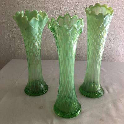 Trio of Green Opalescent Glass Vases ( FR-RG )