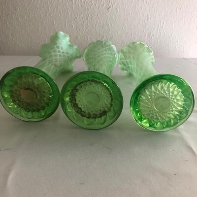 Trio of Green Opalescent Glass Vases ( FR-RG )