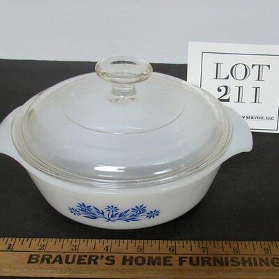 Fire King Anchor Hocking Covered Casserole, Cornflower Pattern, 1 Qt, USA