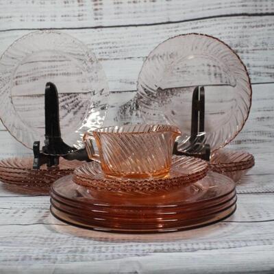 Vintage Set of Pink Depression Era Tabletop Glassware