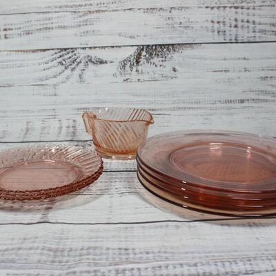 Vintage Set of Pink Depression Era Tabletop Glassware