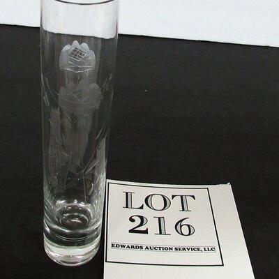 Tall Thin Clear Bud Vase With Rose Pattern