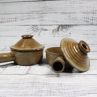 Pair of Vintage Ceramic Casserole Side Handle Cookware