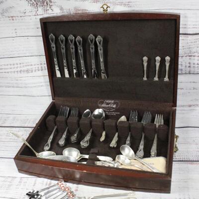 Vintage Flatware set with Miscellaneous Extras & Wood Storage Box