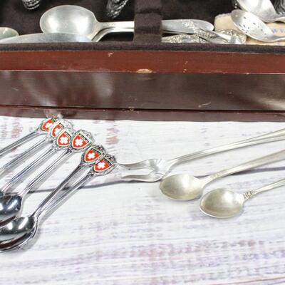 Vintage Flatware set with Miscellaneous Extras & Wood Storage Box