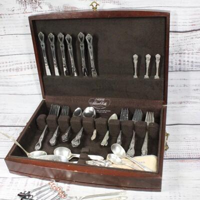 Vintage Flatware set with Miscellaneous Extras & Wood Storage Box
