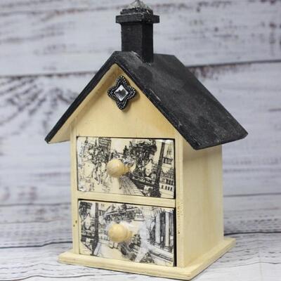 Two Drawer Jewelry Trinket Box House Shaped
