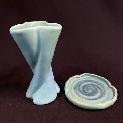 2 Vintage Van Briggle Ming Blue Vase, Ashtray