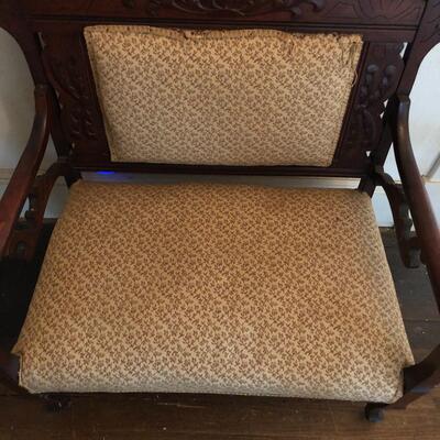 Vintage Wooden Bench With Upholstered Back & Seat ( UH-MG )
