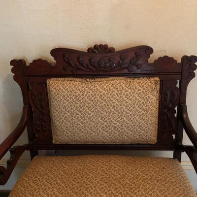 Vintage Wooden Bench With Upholstered Back & Seat ( UH-MG )