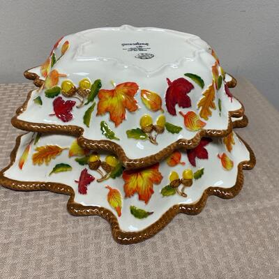 Pair of Leaf Shaped Fall Autumn Thanksgiving Serving Bowls