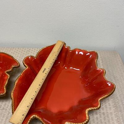 Pair of Leaf Shaped Fall Autumn Thanksgiving Serving Bowls