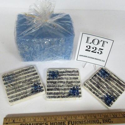 Large Blue Snowflake Candle and 3 Stone Coasters, Musical Theme