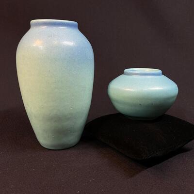 2 Vintage Ming Blue Van Briggle vases Tall, Short