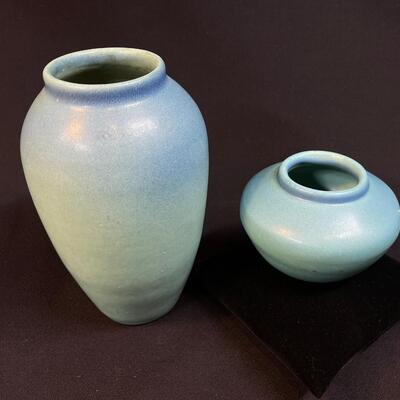 2 Vintage Ming Blue Van Briggle vases Tall, Short