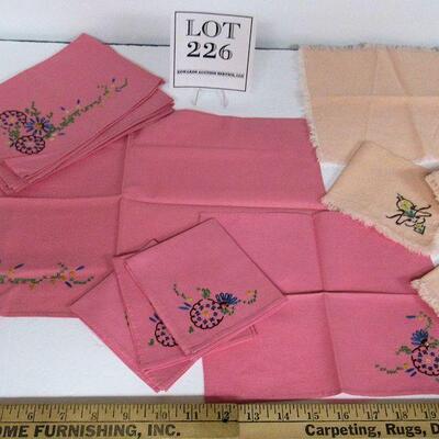 Set of 8 Vintage Fabric Embroidered Placemats and Napkins, and Set of 4 Embroidered Napkins