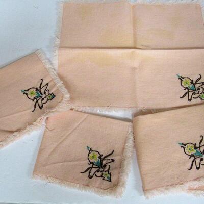 Set of 8 Vintage Fabric Embroidered Placemats and Napkins, and Set of 4 Embroidered Napkins
