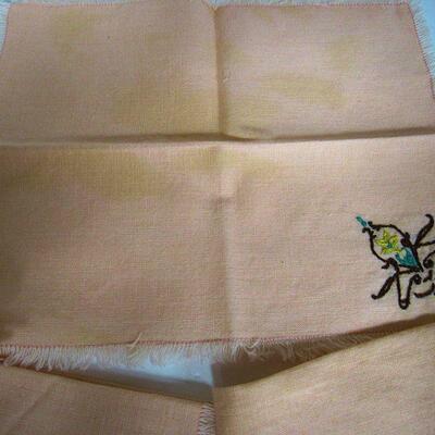 Set of 8 Vintage Fabric Embroidered Placemats and Napkins, and Set of 4 Embroidered Napkins