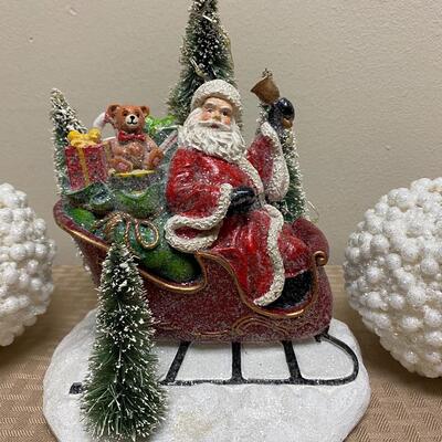 Light Up Santa Claus St Nick Figurine & Snowball Hanging Ornaments