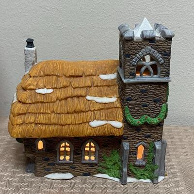 Pair of Dept 56 Light Up Christmas Holiday Church Buildings