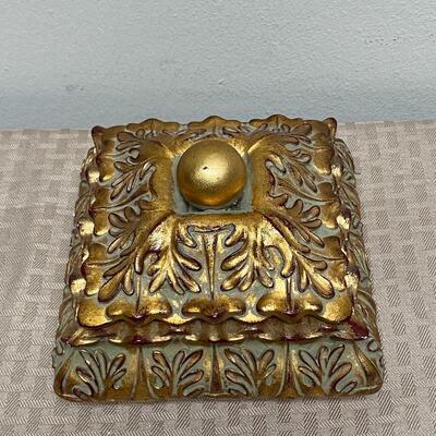 Heavy Gold Gilt Lidded Trinket Jewelry Box