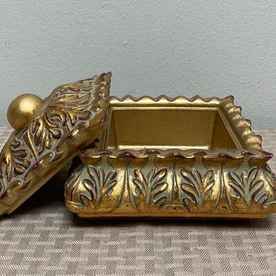Heavy Gold Gilt Lidded Trinket Jewelry Box
