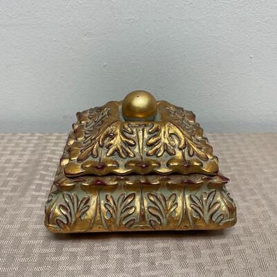 Heavy Gold Gilt Lidded Trinket Jewelry Box