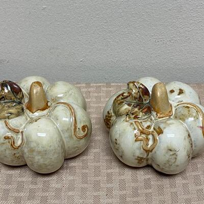 Pair of Ceramic Fall Thanksgiving Autumn Pumpkin Figurines