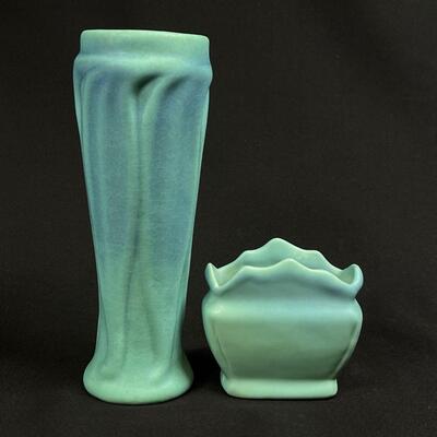 two Van Briggle vases, one tall-ish, the other smaller