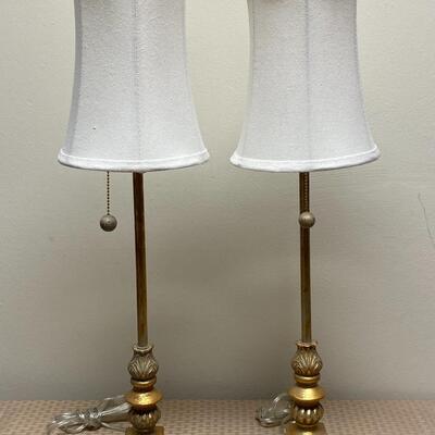 Matching Tall Candlestick Style Table Bedside Lamps with Shades
