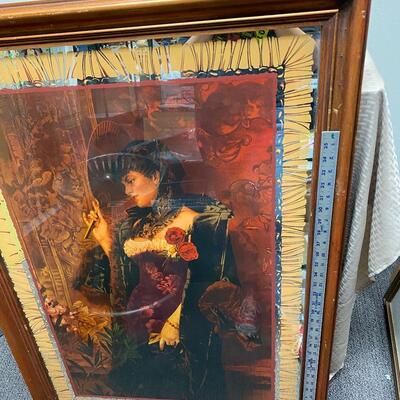 Large Victorian Spanish Woman Framed Mirror Back Painting American Parlor Art 1974