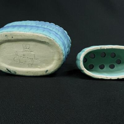 Vintage Van Briggle Pottery Turquoise Basket and Frog