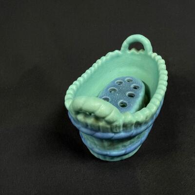 Vintage Van Briggle Pottery Turquoise Basket and Frog