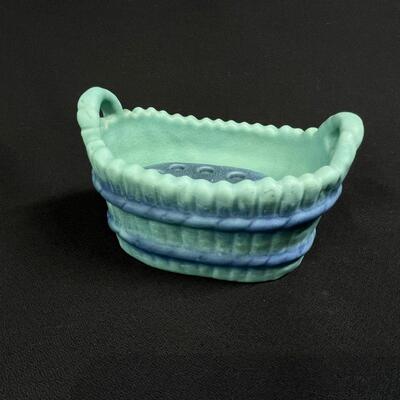 Vintage Van Briggle Pottery Turquoise Basket and Frog