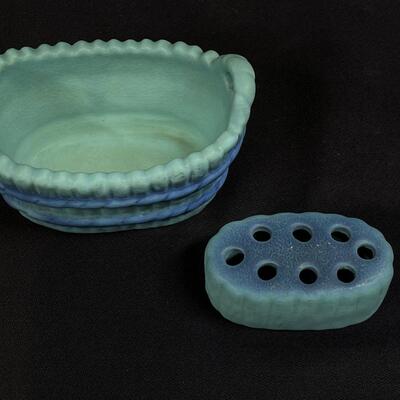 Vintage Van Briggle Pottery Turquoise Basket and Frog