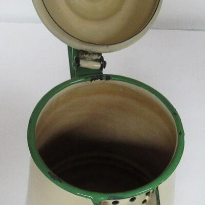 Enamelware Coffee Pot, Aluminum Oak Pattern Cake Saver