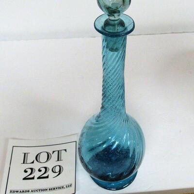 Thin blue Glass Decanter Swirl With Stopper