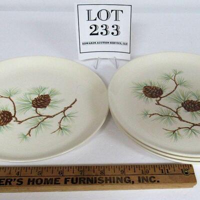 Vintage French Saxon China, USA, Pine Cone Pattern 9" Dinner Plates, Set of 4