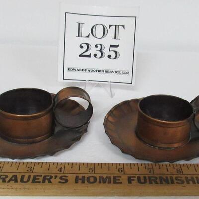 Pair Vintage Pfaltzgraff Village Pattern Copper Candleholders Rustic Looking READ DESCRIPTION!